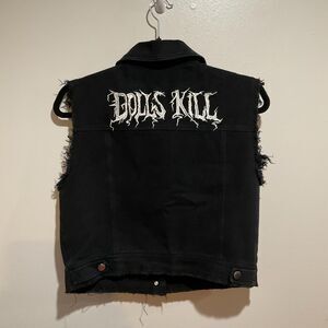 NWTs Dolls Kill Cropped Black Denim Jacket Women's Size Large Goth Grunge